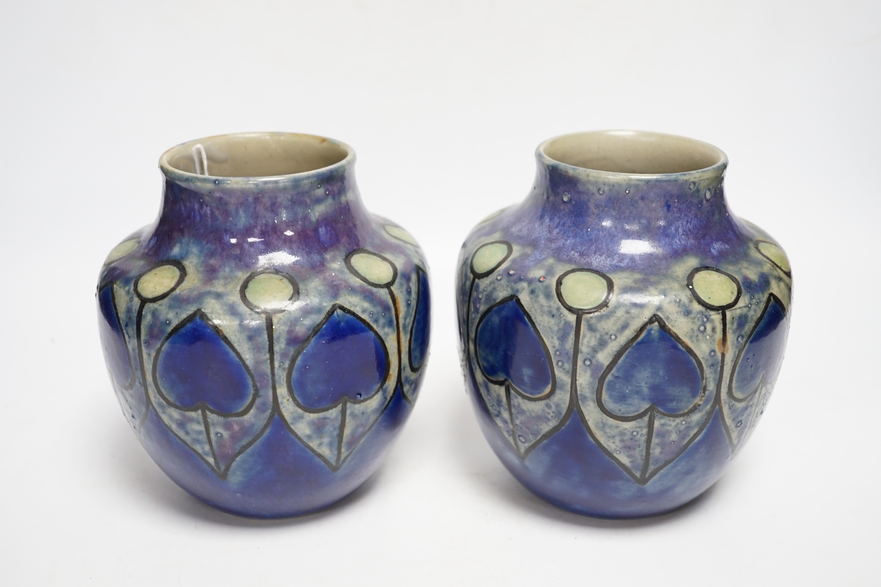 A pair of Royal Doulton stoneware vases, 16.5cm